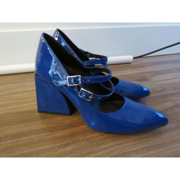 L'INTERVALLE Stefani Blue Patent Leather Block Heel Mary Jane Shoes 38 / 7.5-8 - Picture 3 of 15